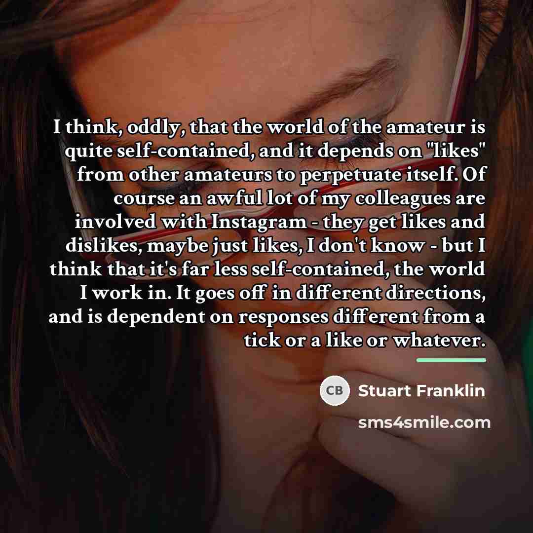 “I think, oddly, that the world of the amateur is…” quote by Stuart Franklin