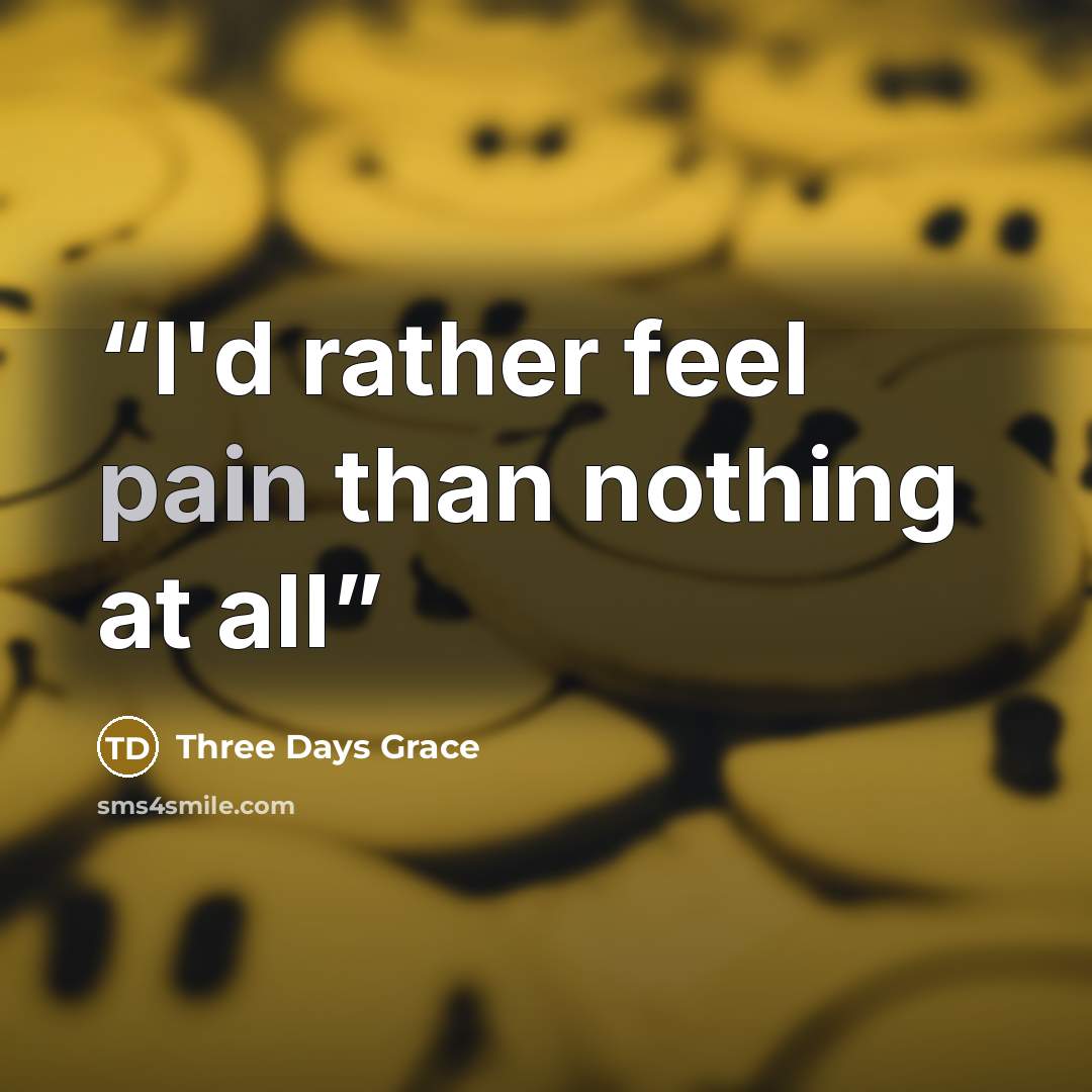 “I'd rather feel pain than nothing at all” quote by Three Days Grace