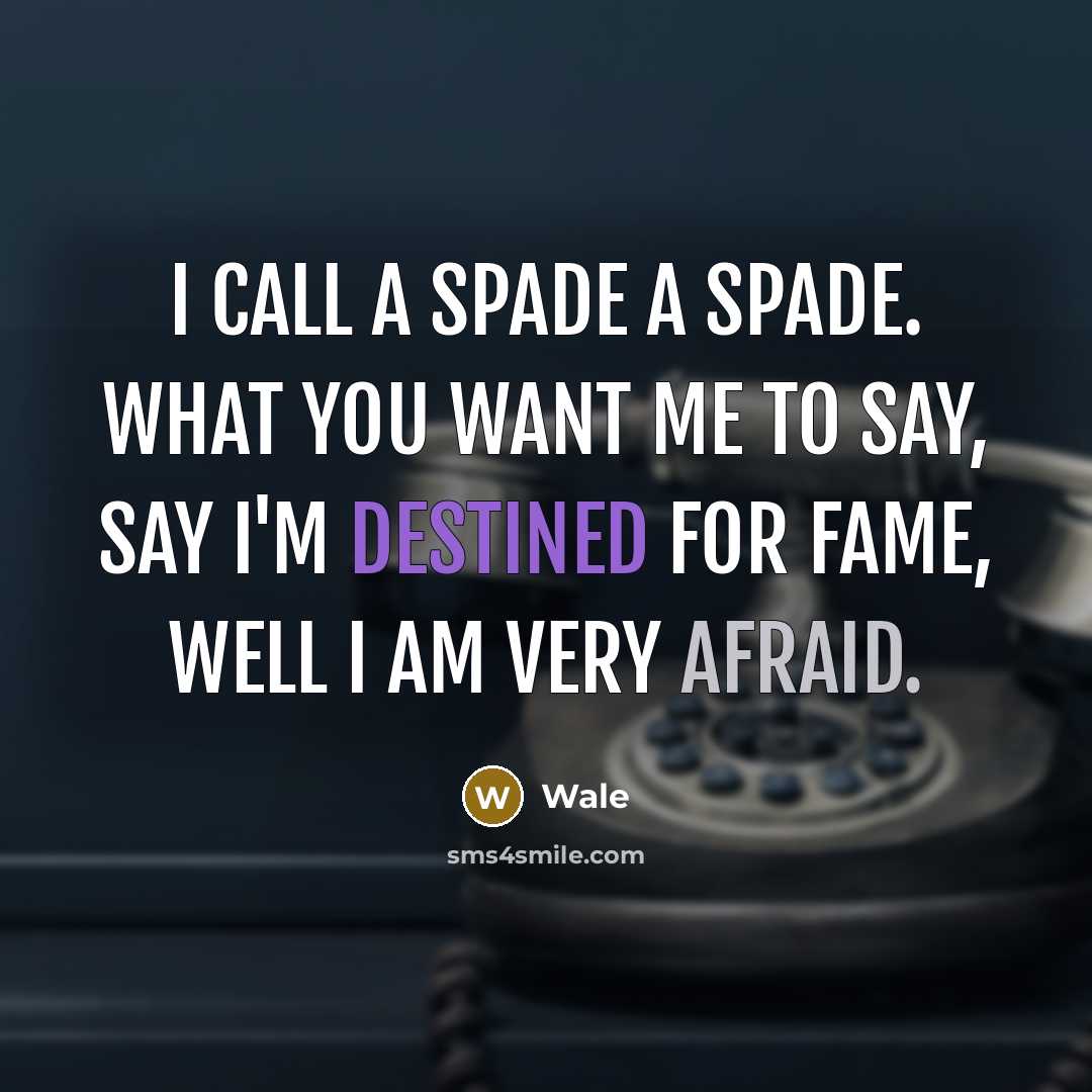 “I call a spade a spade. What you want me to say, Say I'm destined for fame, well I am very afraid.” quote by Wale