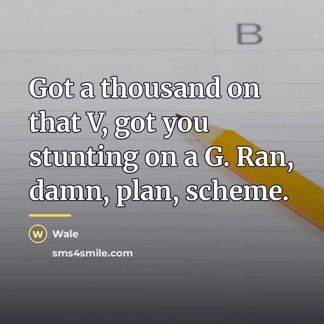 “Got a thousand on that V, got you stunting on…” quote by Wale