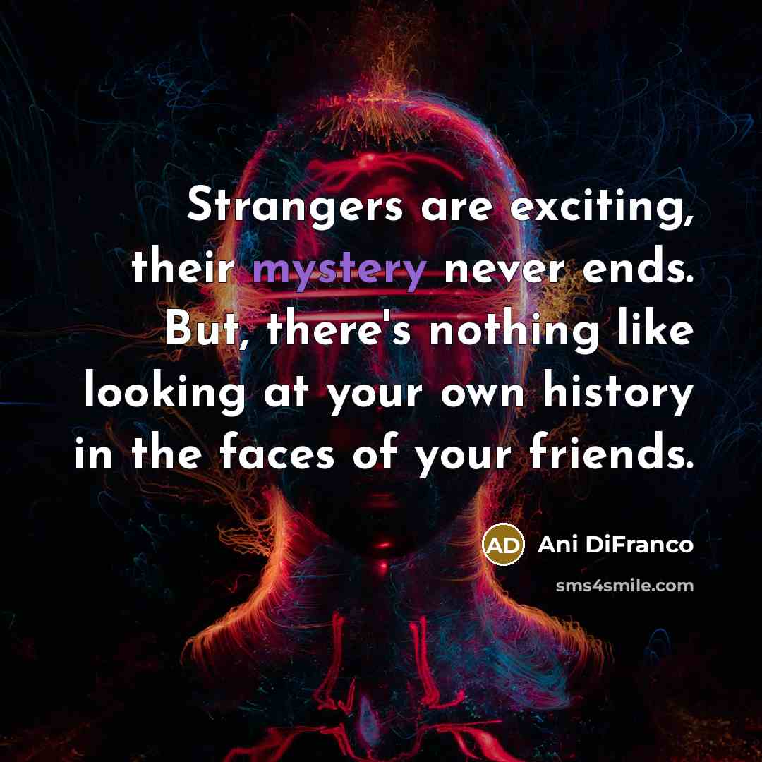 “Strangers are exciting, their mystery never ends. But, there's nothing…” quote by Ani DiFranco