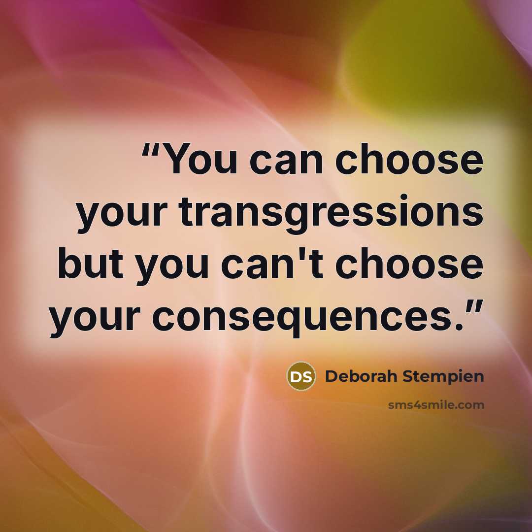 “You can choose your transgressions but you can't choose your consequences.” quote by Deborah Stempien