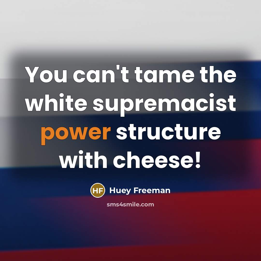 “You can't tame the white supremacist power structure with cheese!…” quote by Huey Freeman