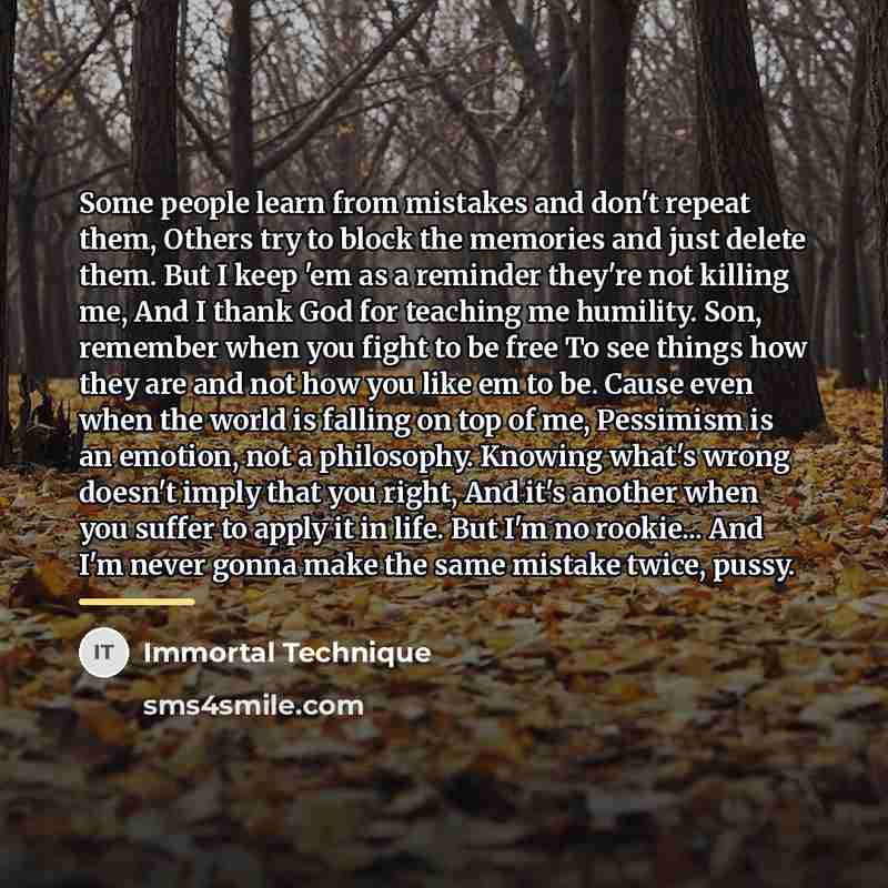 “Some people learn from mistakes and don't repeat them, Others…” quote by Immortal Technique