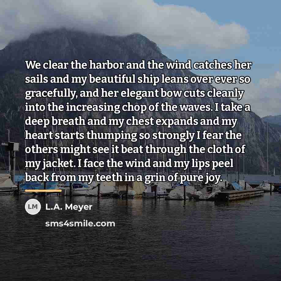 “We clear the harbor and the wind catches her sails…” quote by L.A. Meyer