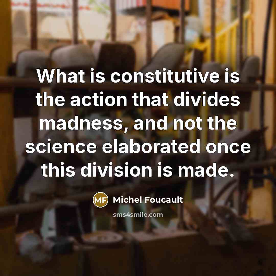 “What is constitutive is the action that divides madness, and…” quote by Michel Foucault