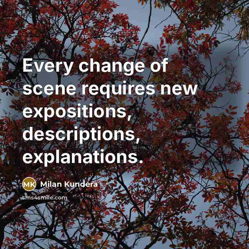 “Every change of scene requires new expositions, descriptions, explanations.…” quote by Milan Kundera