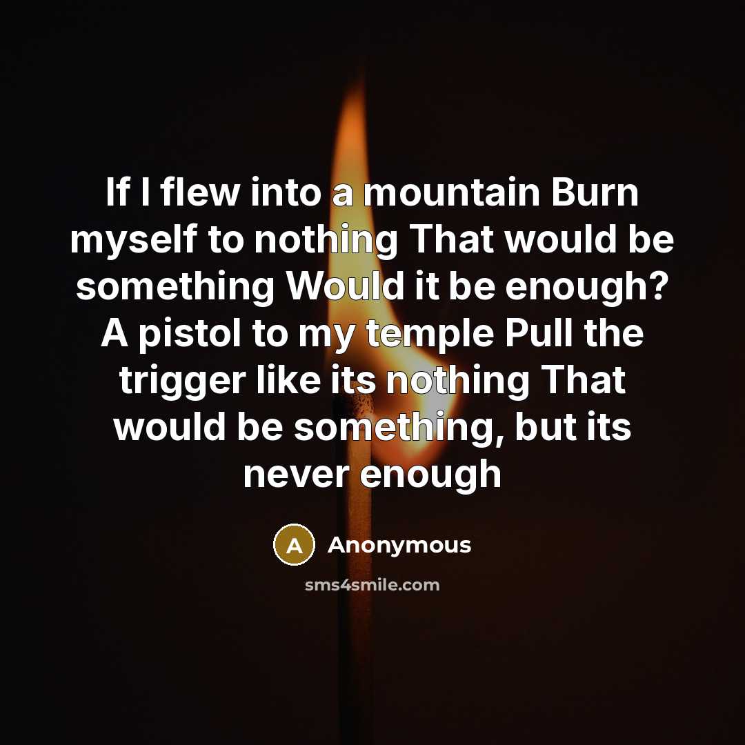 “If I flew into a mountain Burn myself to nothing…” quote by Anonymous