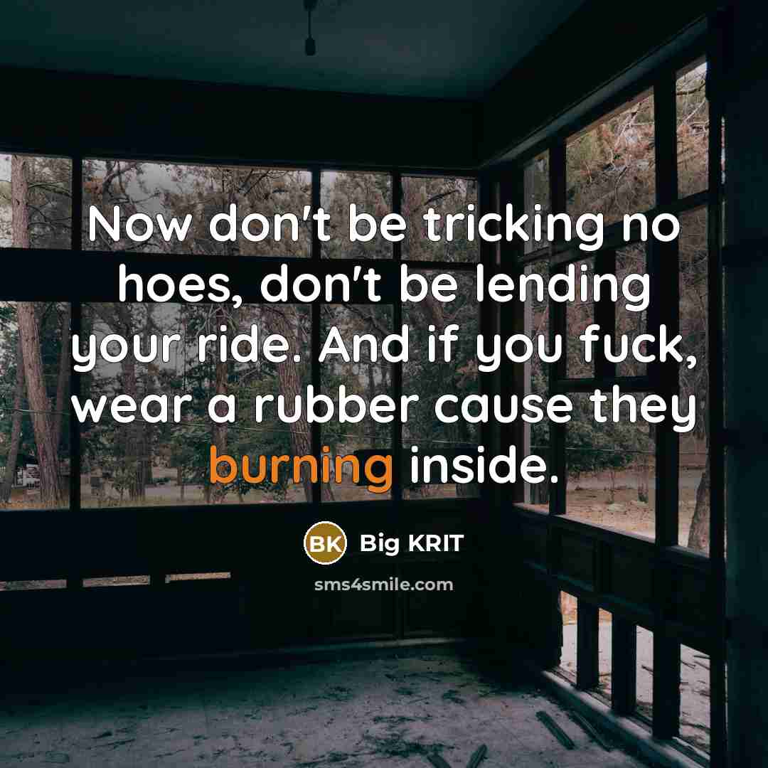 “Now don't be tricking no hoes, don't be lending your…” quote by Big Krit