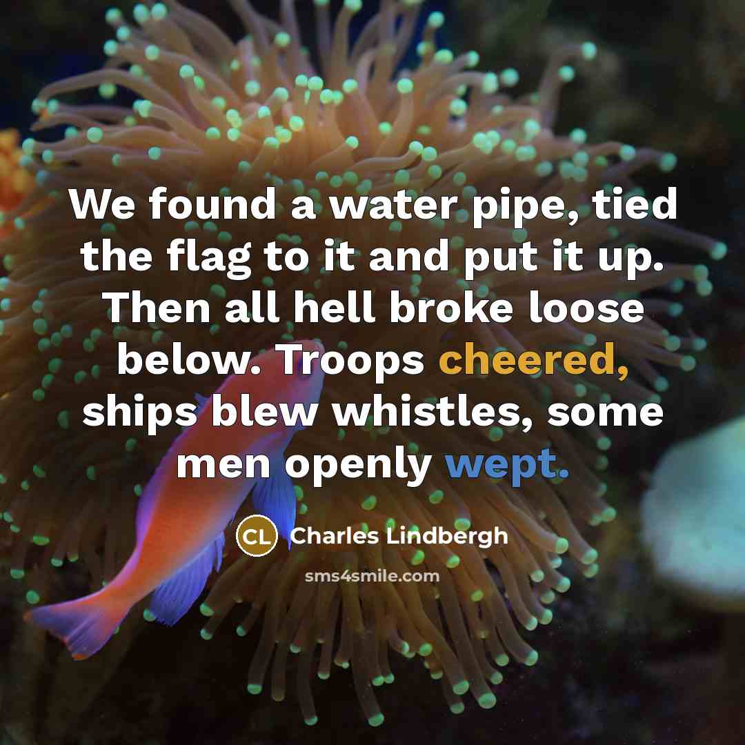 “We found a water pipe, tied the flag to it…” quote by Charles Lindbergh