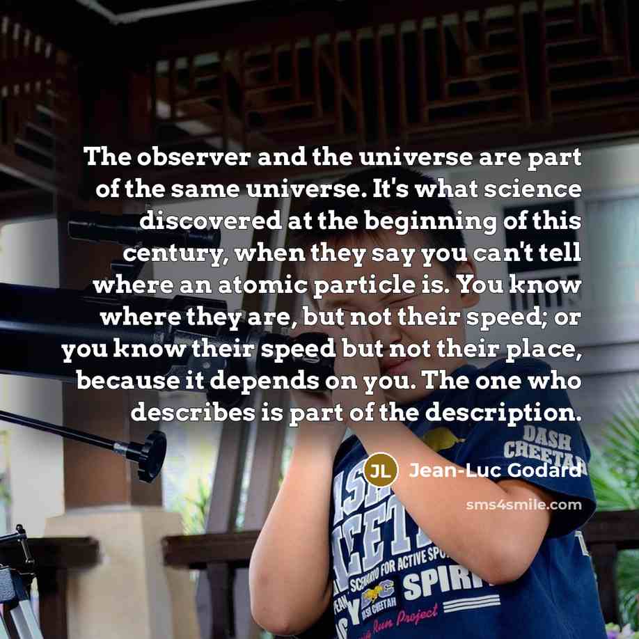 “The observer and the universe are part of the same…” quote by Jean-Luc Godard