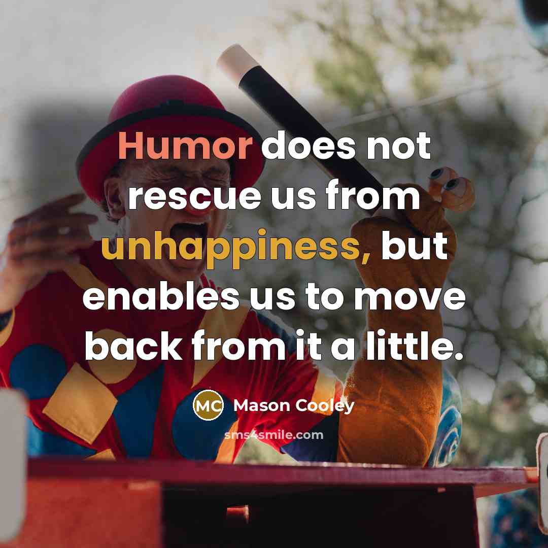 “Humor does not rescue us from unhappiness, but enables us to move back from it a little.” quote by Mason Cooley
