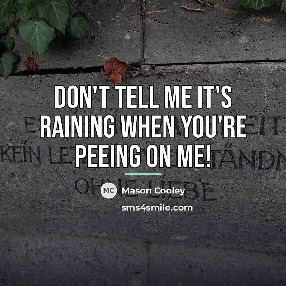 “Don't tell me it's raining when you're peeing on me!…” quote by Mason Cooley