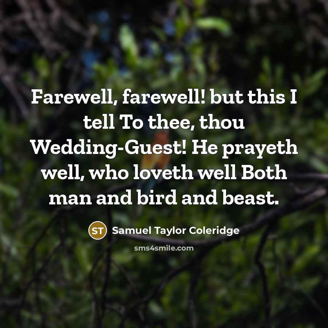 “Farewell, farewell! but this I tell To thee, thou Wedding-Guest!…” quote by Samuel Taylor Coleridge