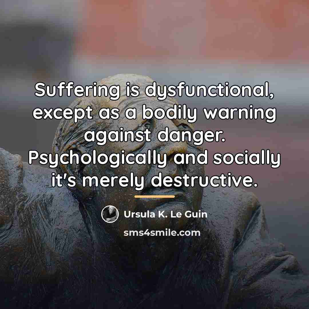 “Suffering is dysfunctional, except as a bodily warning against danger.…” quote by Ursula K. Le Guin