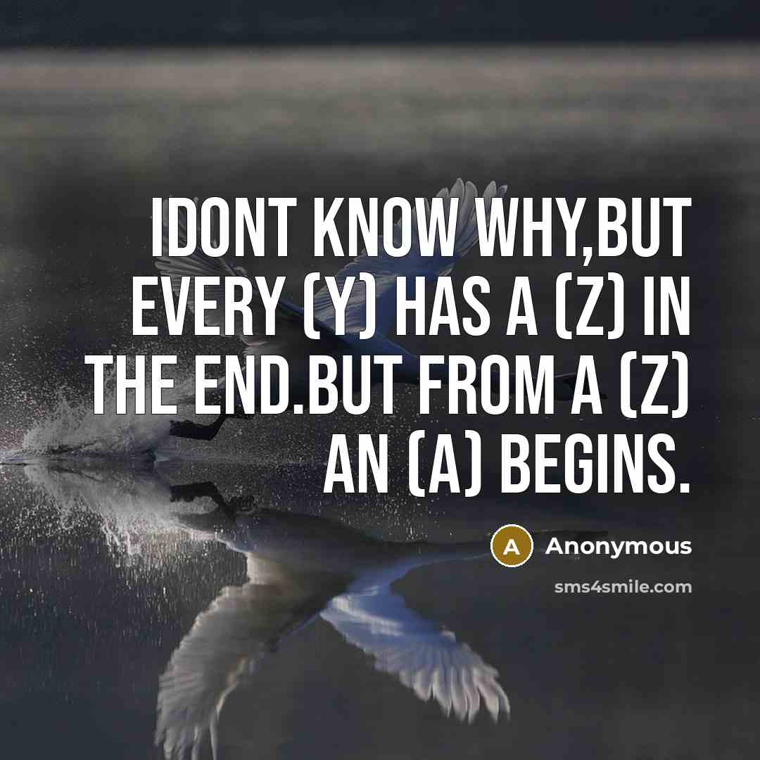 “Idont know why,but every (Y) has a (Z) in the end.But from a (Z) an (A) begins.” quote by Anonymous