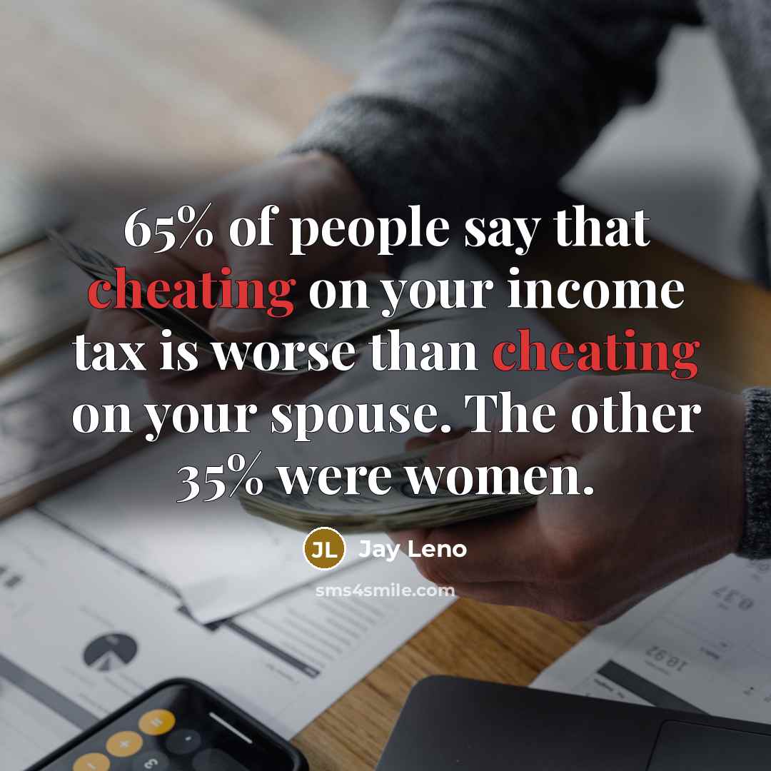 “65% of people say that cheating on your income tax…” quote by Jay Leno