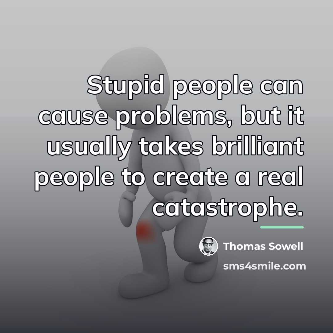 “Stupid people can cause problems, but it usually takes brilliant…” quote by Thomas Sowell