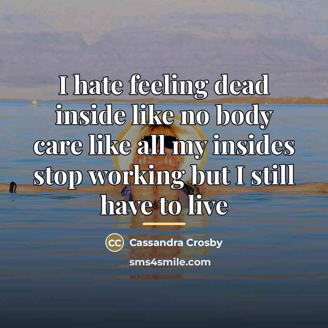 “I hate feeling dead inside like no body care like…” quote by Cassandra Crosby
