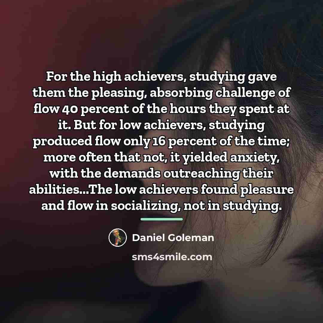“For the high achievers, studying gave them the pleasing, absorbing…” quote by Daniel Goleman