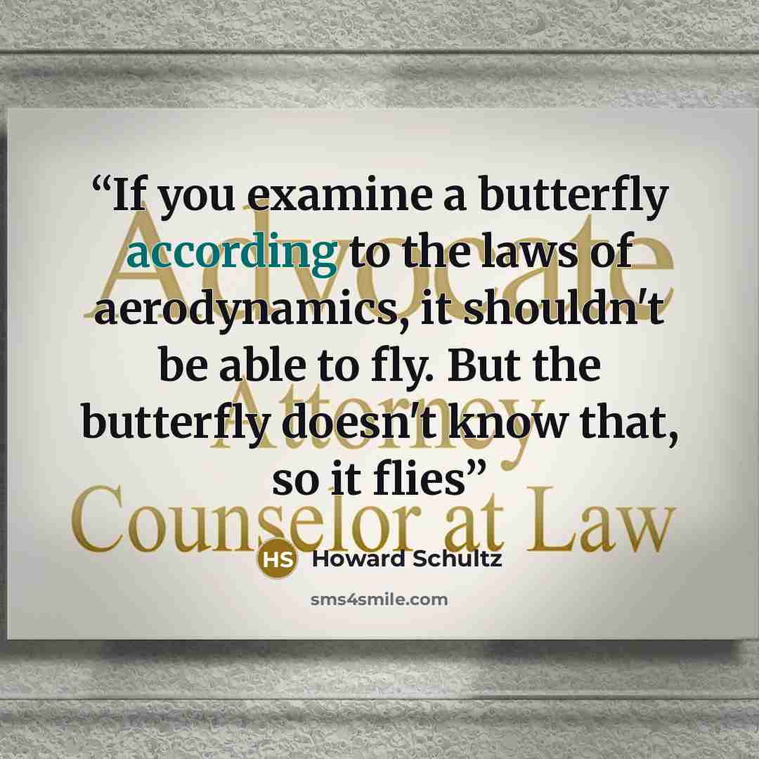 “If you examine a butterfly according to the laws of aerodynamics, it shouldn't be able to fly. But the butterfly doesn't know that, so it flies” quote by Howard Schultz