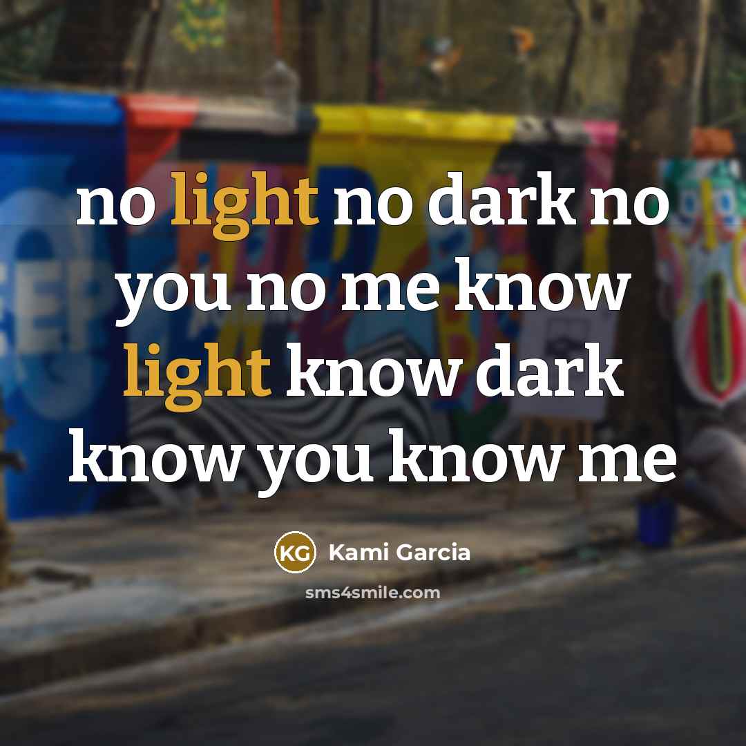 “no light no dark no you no me know light…” quote by Kami Garcia