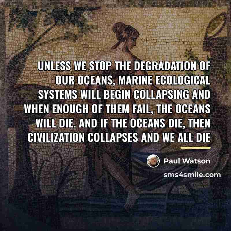 “Unless we stop the degradation of our oceans, marine ecological…” quote by Paul Watson