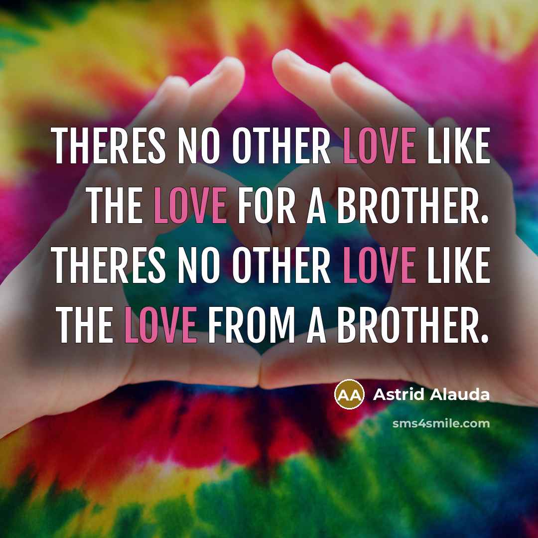 “Theres no other love like the love for a brother. Theres no other love like the love from a brother.” quote by Astrid Alauda