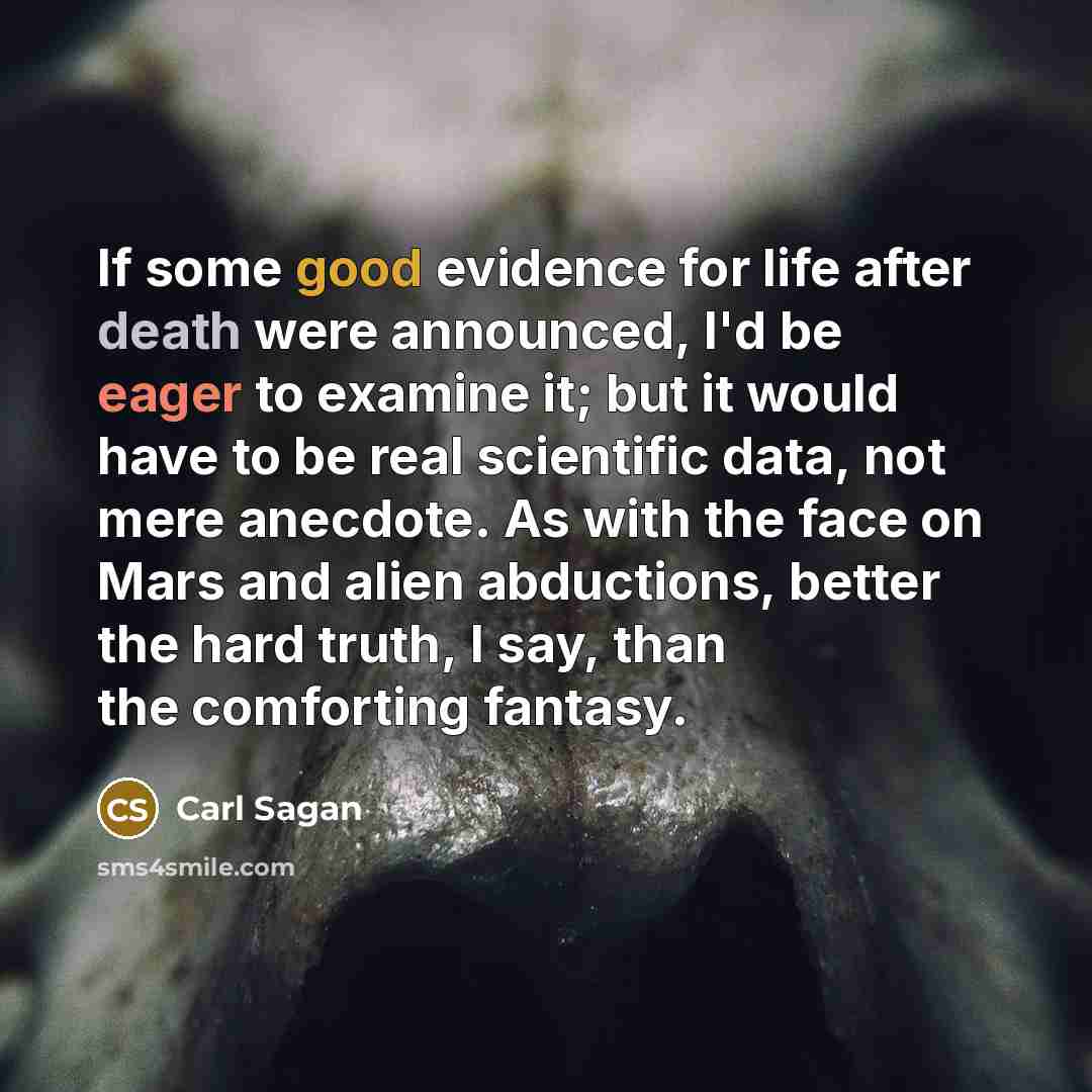 “If some good evidence for life after death were announced,…” quote by Carl Sagan