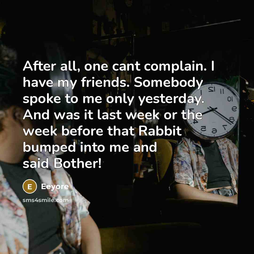 “After all, one cant complain. I have my friends. Somebody…” quote by Eeyore