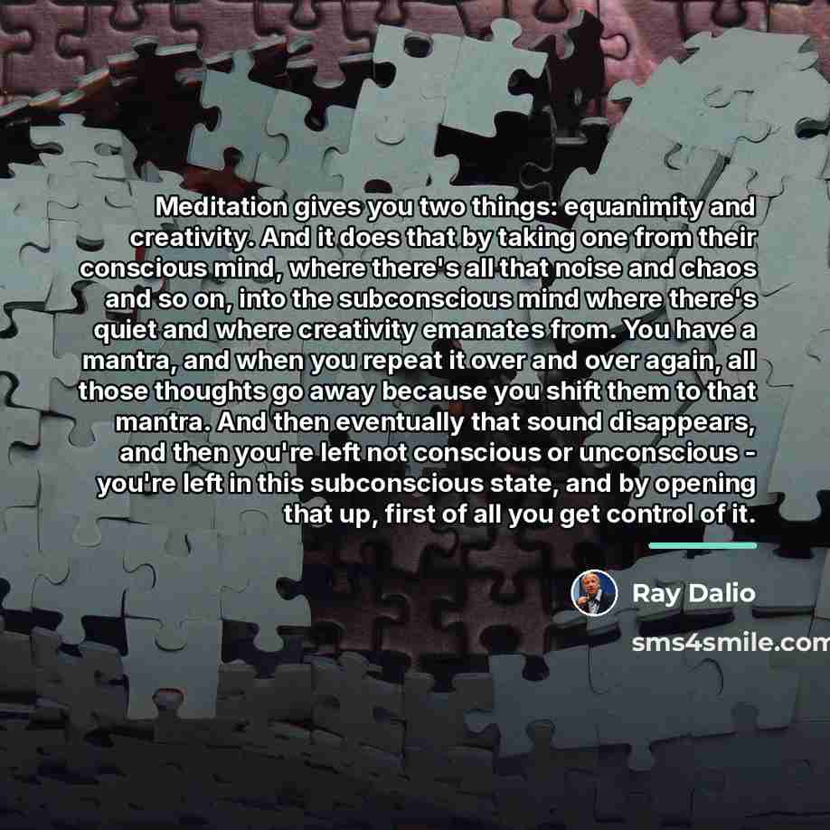 “Meditation gives you two things: equanimity and creativity. And it…” quote by Ray Dalio