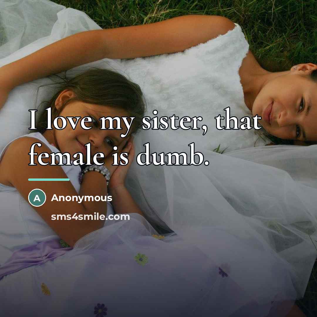 “I love my sister, that female is dumb.…” quote by Anonymous