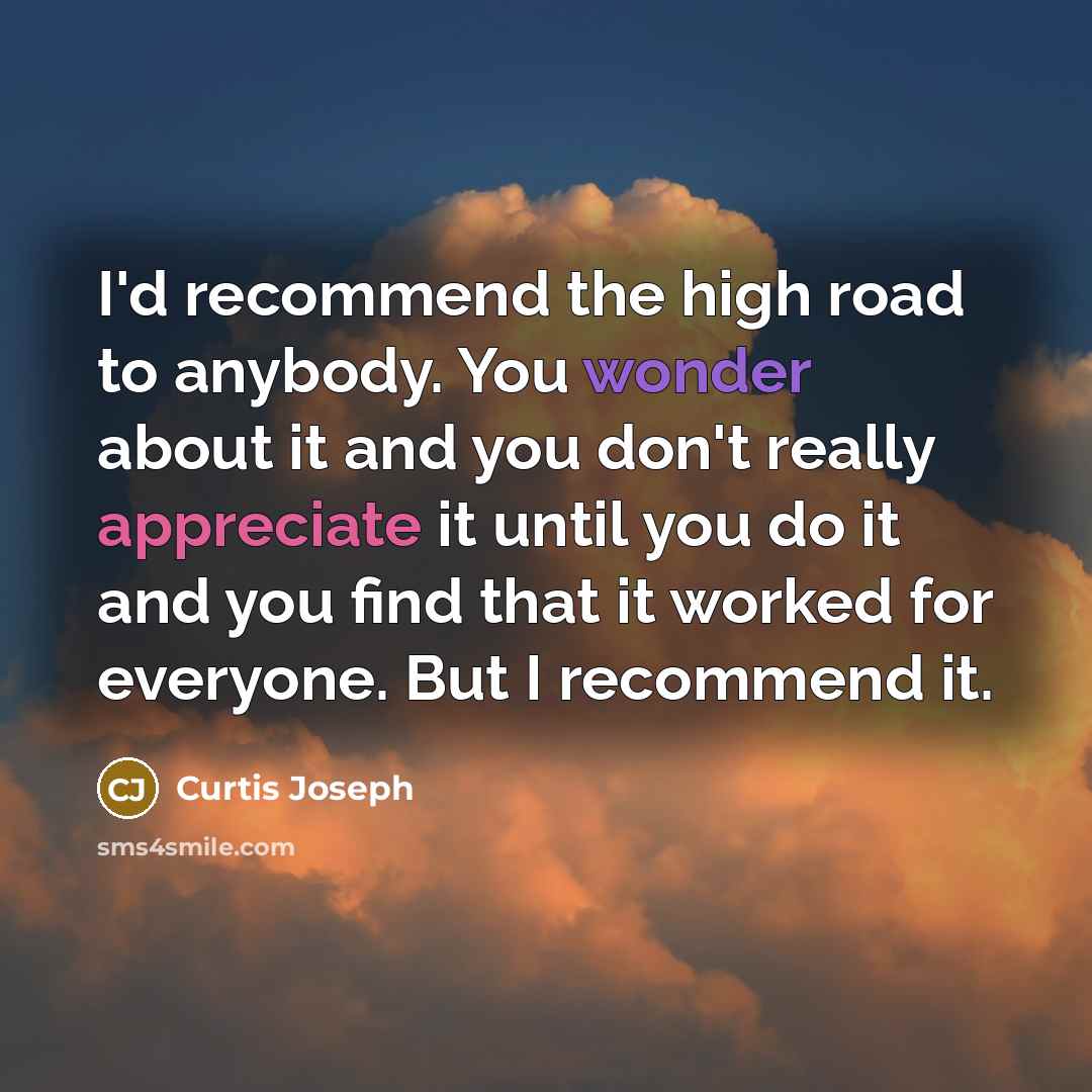 “I'd recommend the high road to anybody. You wonder about…” quote by Curtis Joseph