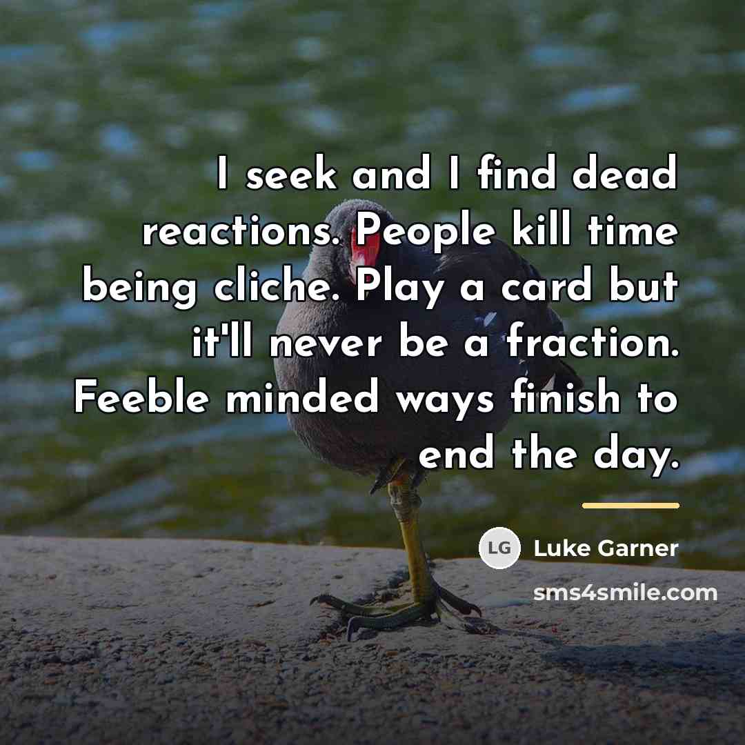 “I seek and I find dead reactions. People kill time…” quote by Luke Garner