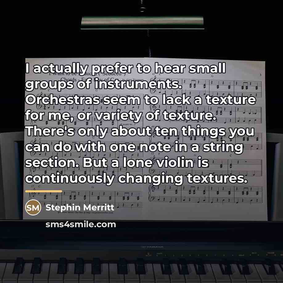 “I actually prefer to hear small groups of instruments. Orchestras…” quote by Stephin Merritt