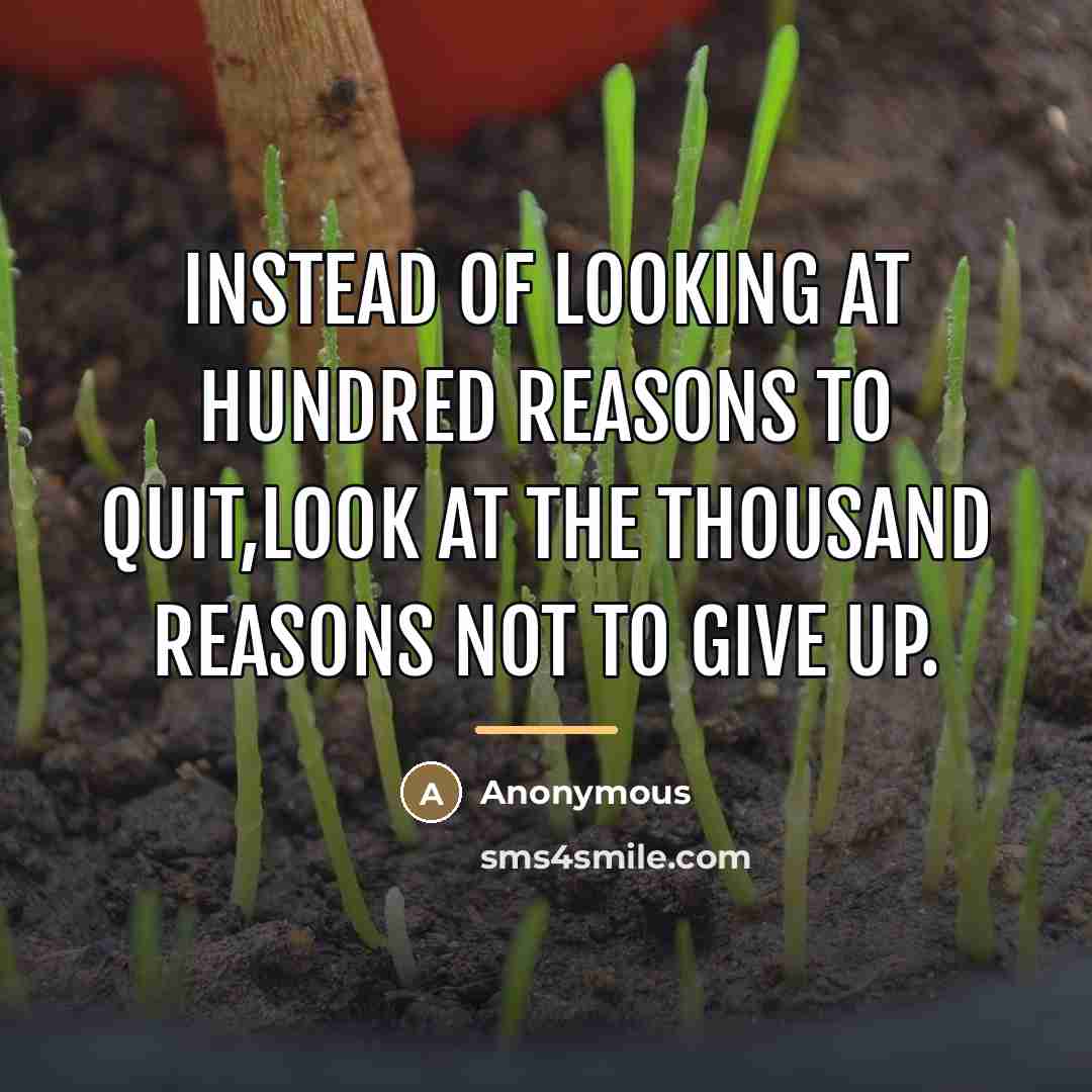 “Instead of looking at hundred reasons to quit,look at the…” quote by Anonymous
