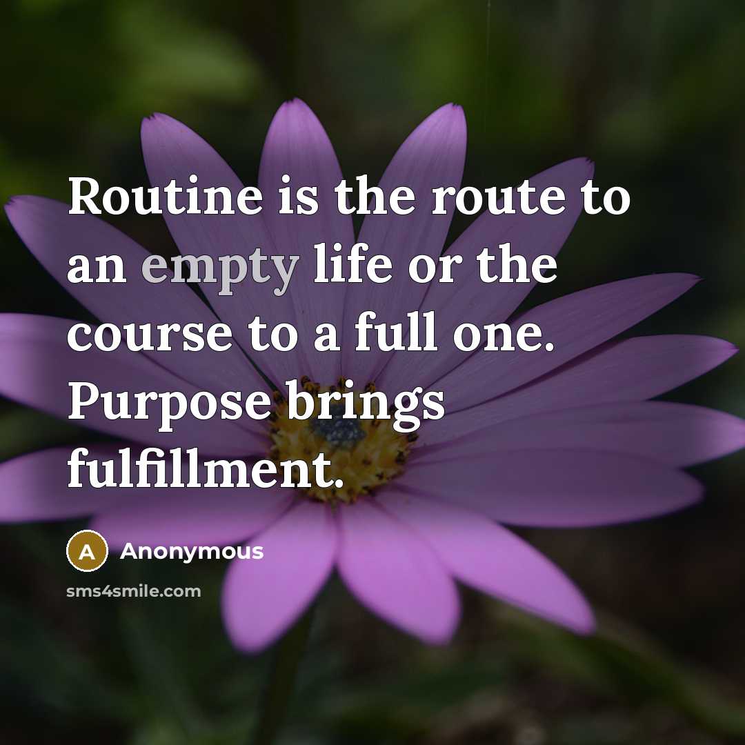 “Routine is the route to an empty life or the course to a full one. Purpose brings fulfillment.” quote by Anonymous