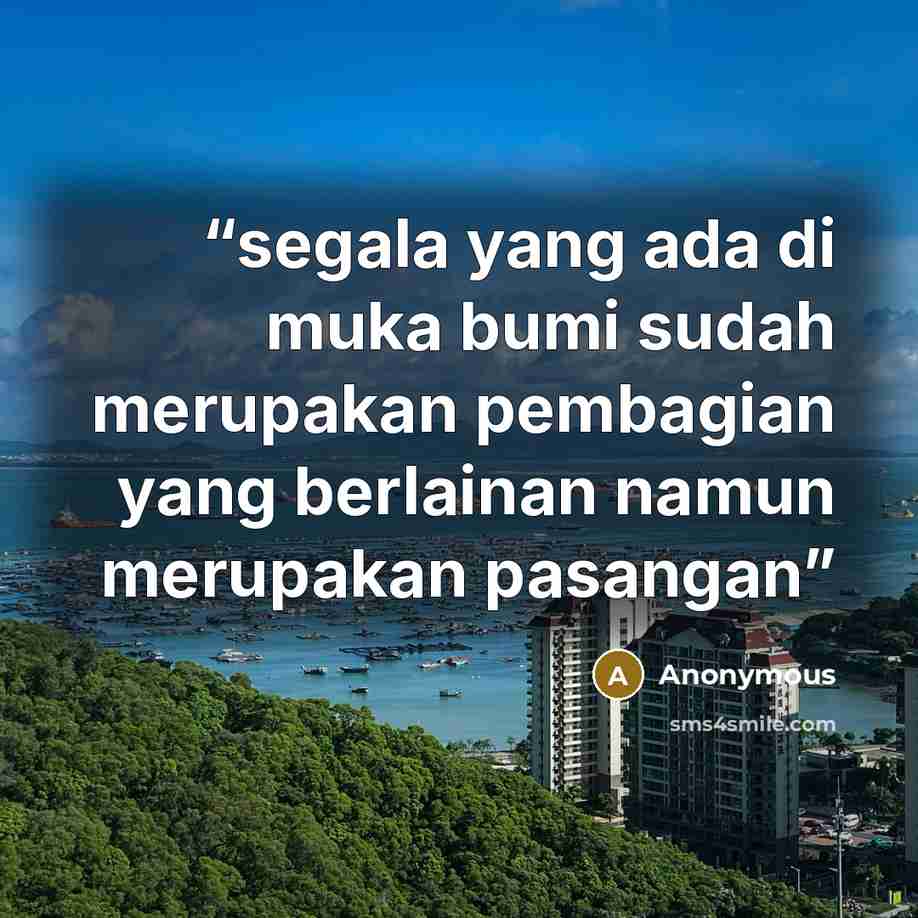 “segala yang ada di muka bumi sudah merupakan pembagian yang berlainan namun merupakan pasangan” quote by Anonymous