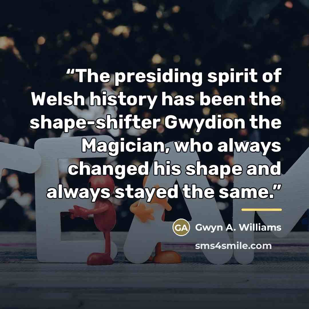 “The presiding spirit of Welsh history has been the shape-shifter Gwydion the Magician, who always changed his shape and always stayed the same.” quote by Anonymous