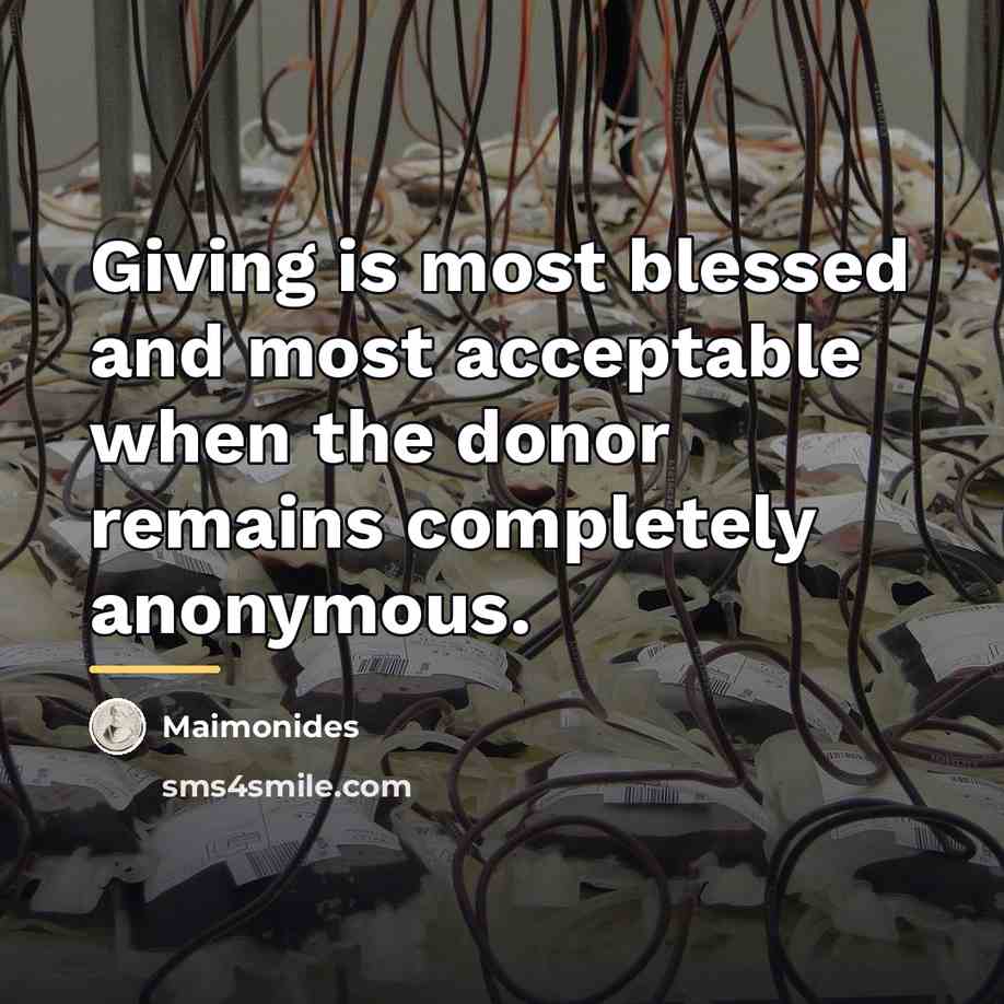 “Giving is most blessed and most acceptable when the donor…” quote by Maimonides