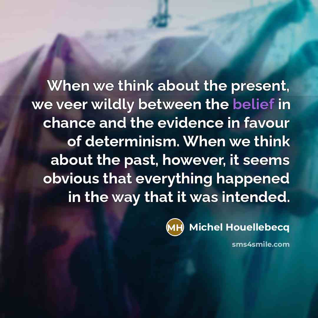 “When we think about the present, we veer wildly between…” quote by Michel Houellebecq