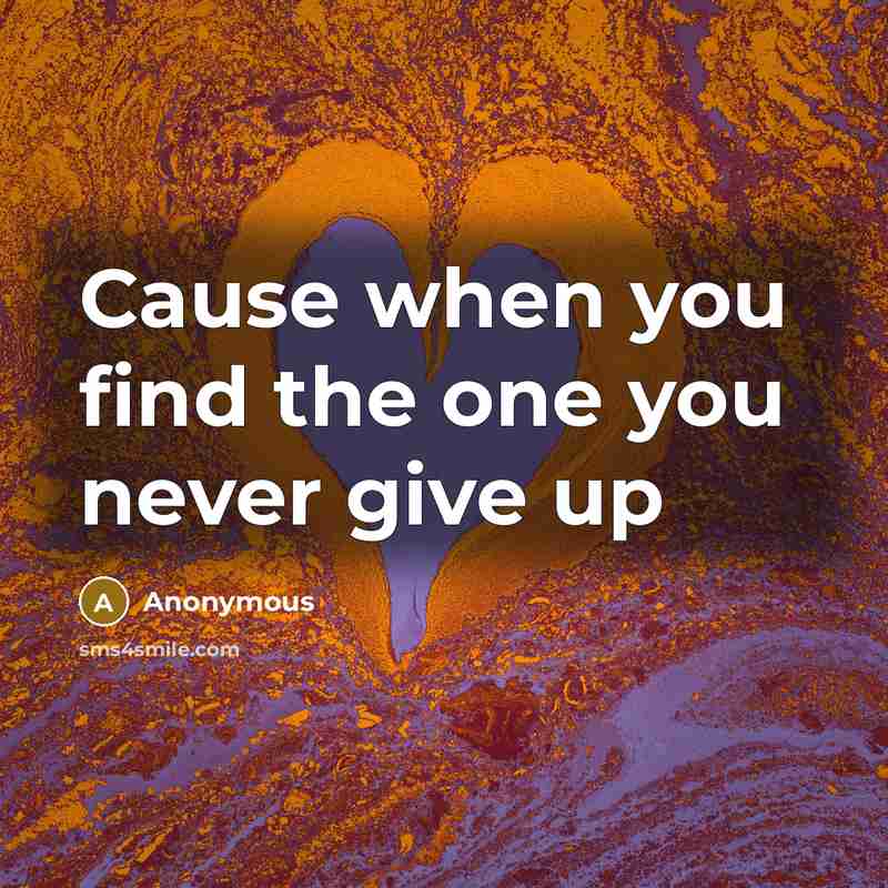 “Cause when you find the one you never give up…” quote by Anonymous