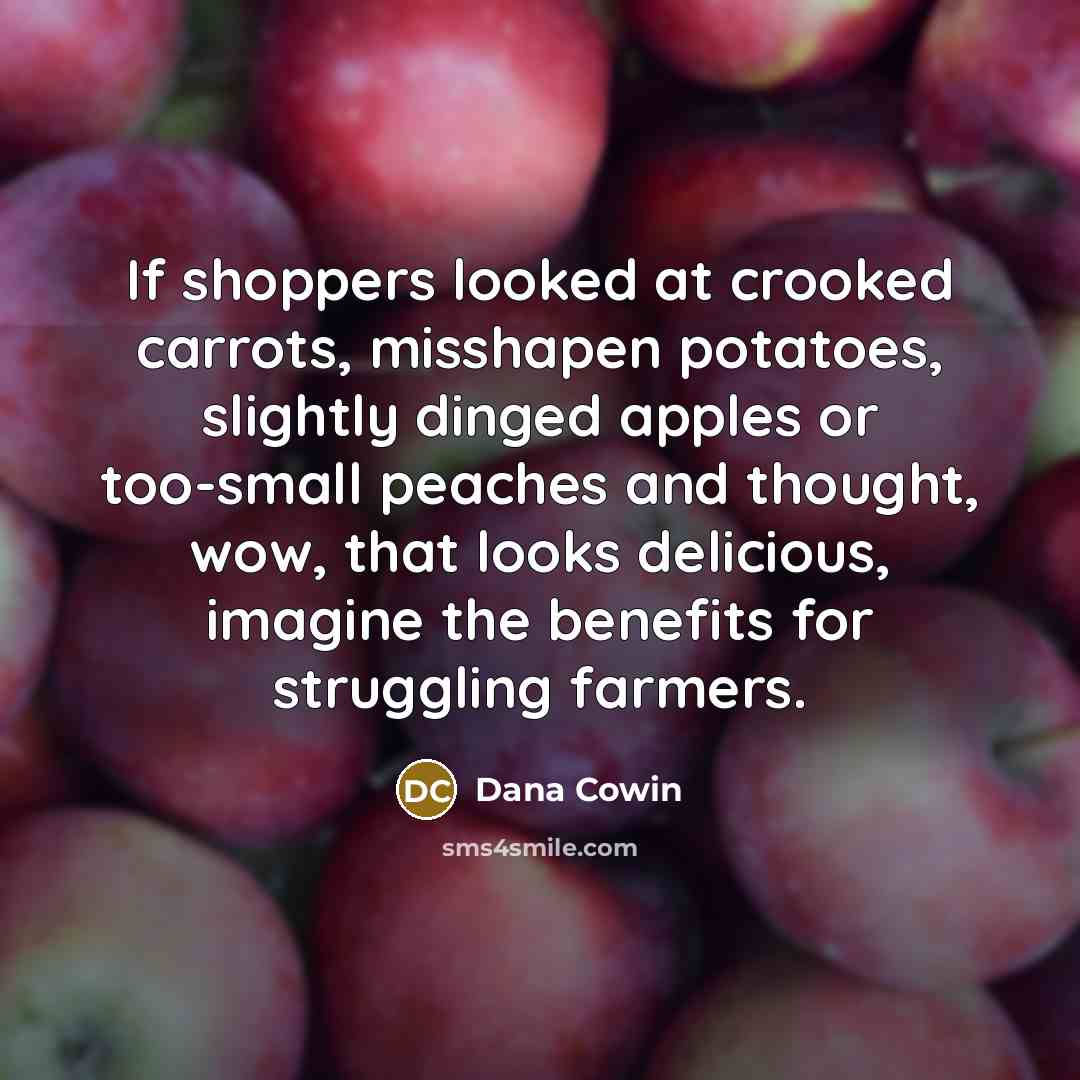 “If shoppers looked at crooked carrots, misshapen potatoes, slightly dinged…” quote by Dana Cowin