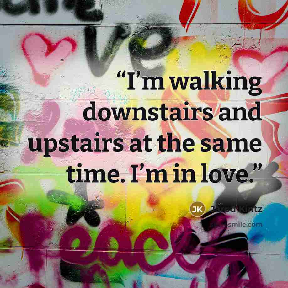 “I’m walking downstairs and upstairs at the same time. I’m in love.” quote by Jarod Kintz