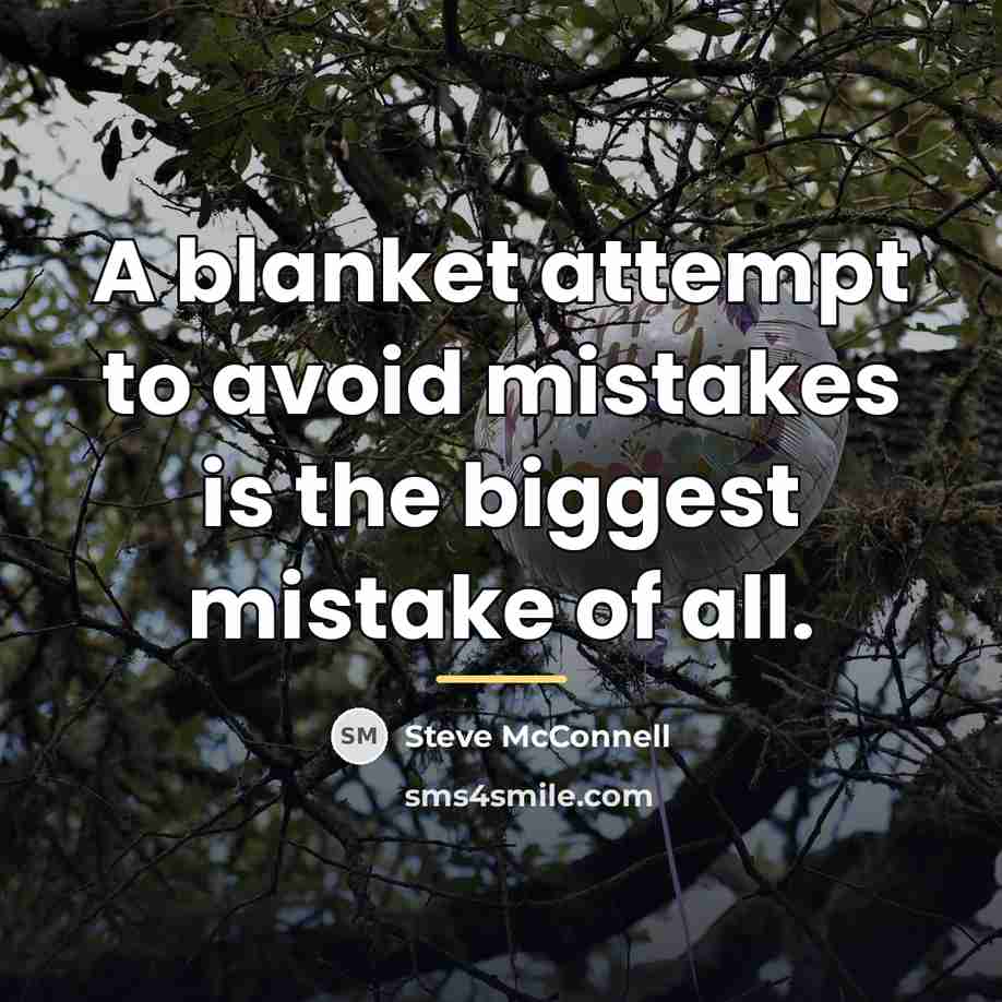 “A blanket attempt to avoid mistakes is the biggest mistake…” quote by Steve McConnell