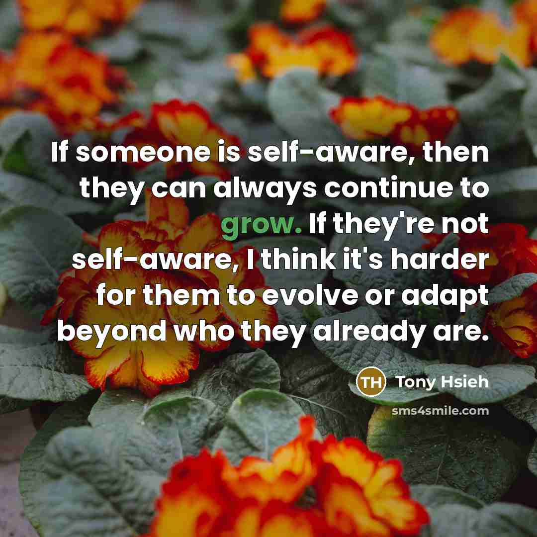 “If someone is self-aware, then they can always continue to…” quote by Tony Hsieh