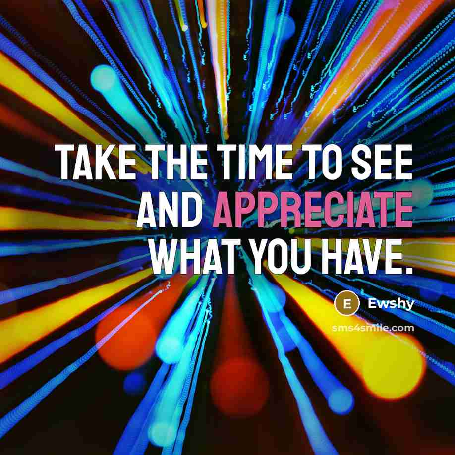 “Take the time to see and appreciate what you have.…” quote by Ewshy