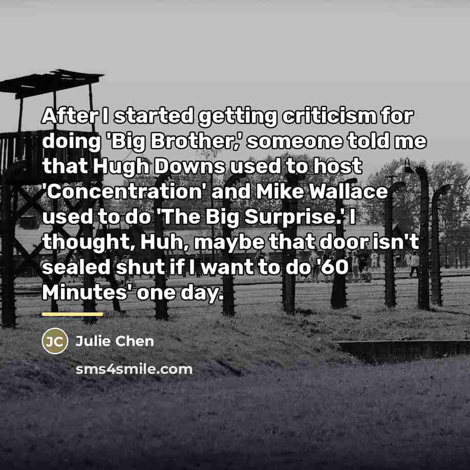 “After I started getting criticism for doing 'Big Brother,' someone…” quote by Julie Chen