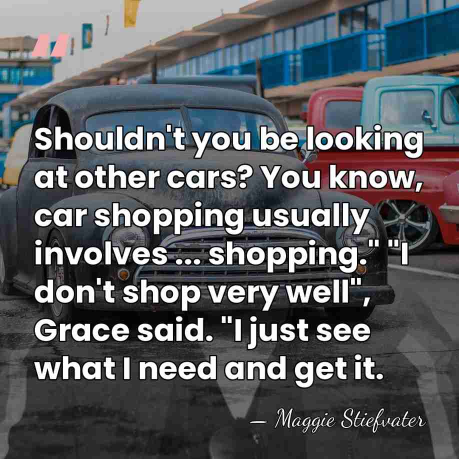 Shouldn't you be looking at other cars? You know, car shopping usually&hellip; - Maggie Stiefvater