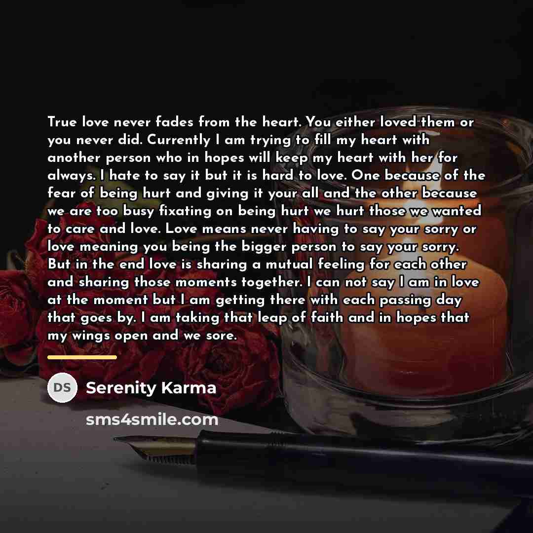 “True love never fades from the heart. You either loved…” quote by Serenity Karma